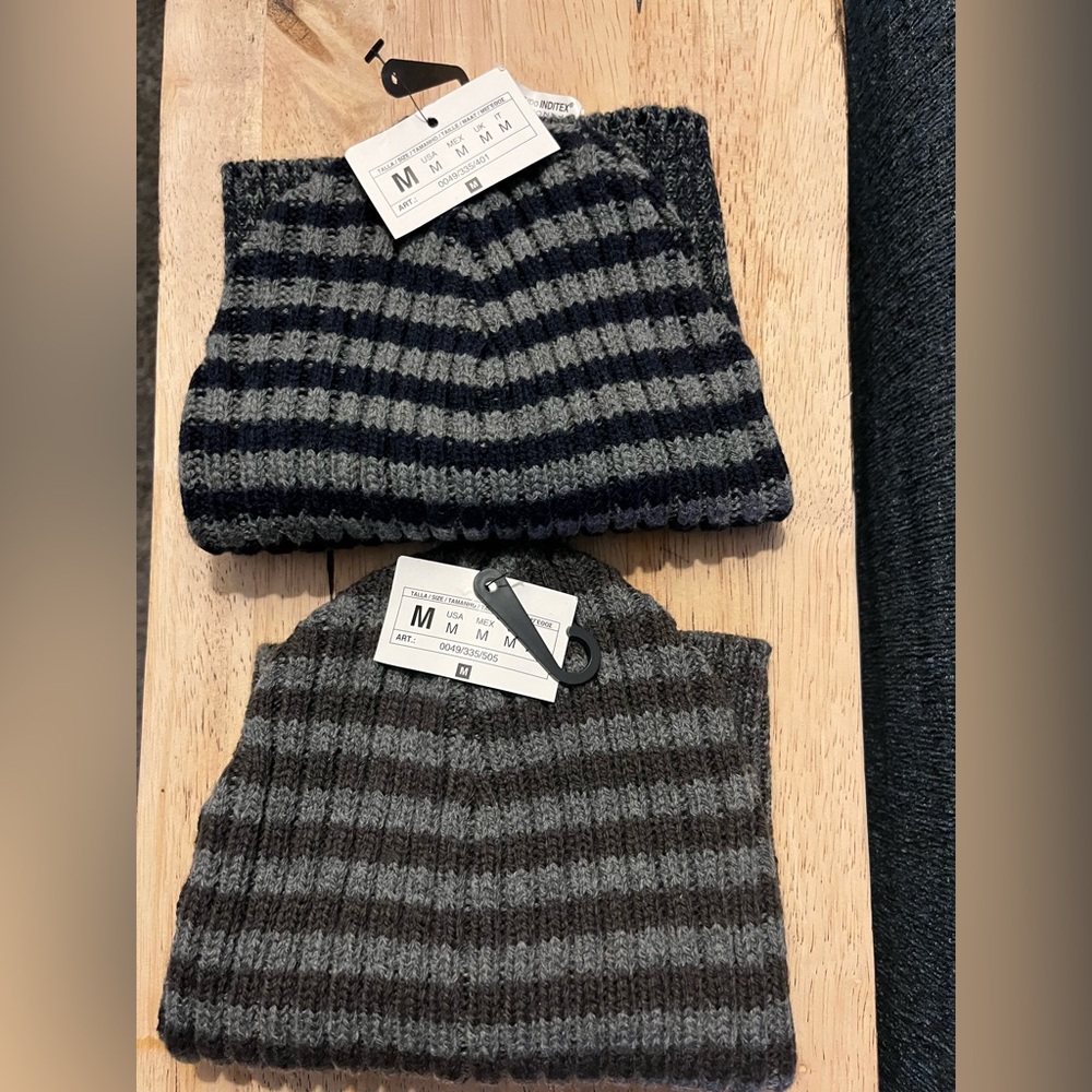 Zara Striped Knit Hats - Blue and Gray  Olive and Gray